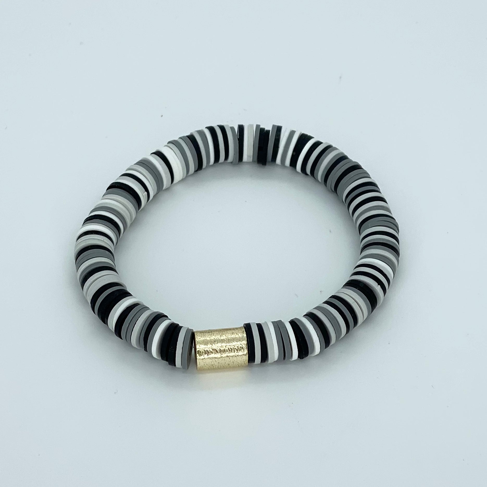 Heishi Black and White Stripe Mix Bracelet Designs by KB